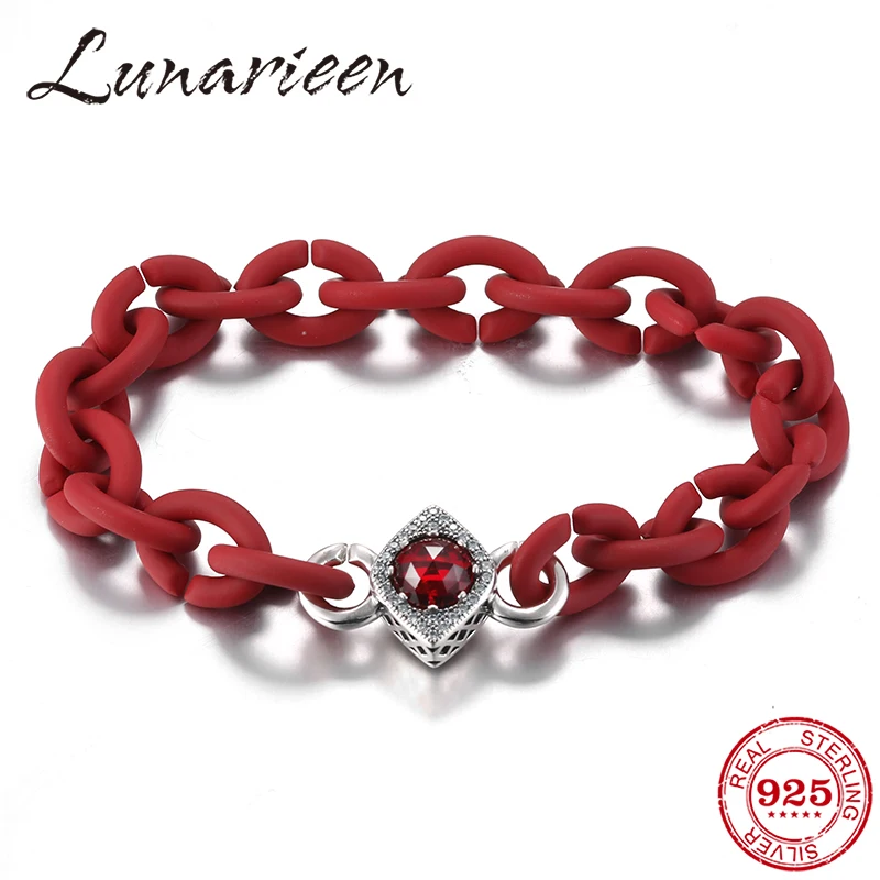 Стерлинговое Серебро 925 пробы красные циркониевые бусины красная жесткая Резина