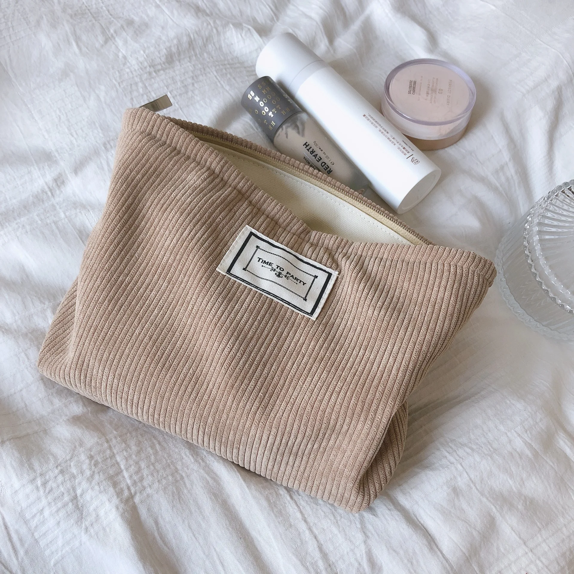 

Korean Corduroy Cosmetic Bags Solid Color Women Thickened Travel Toiletry Bag Beauty Organizer Makeup Pouch