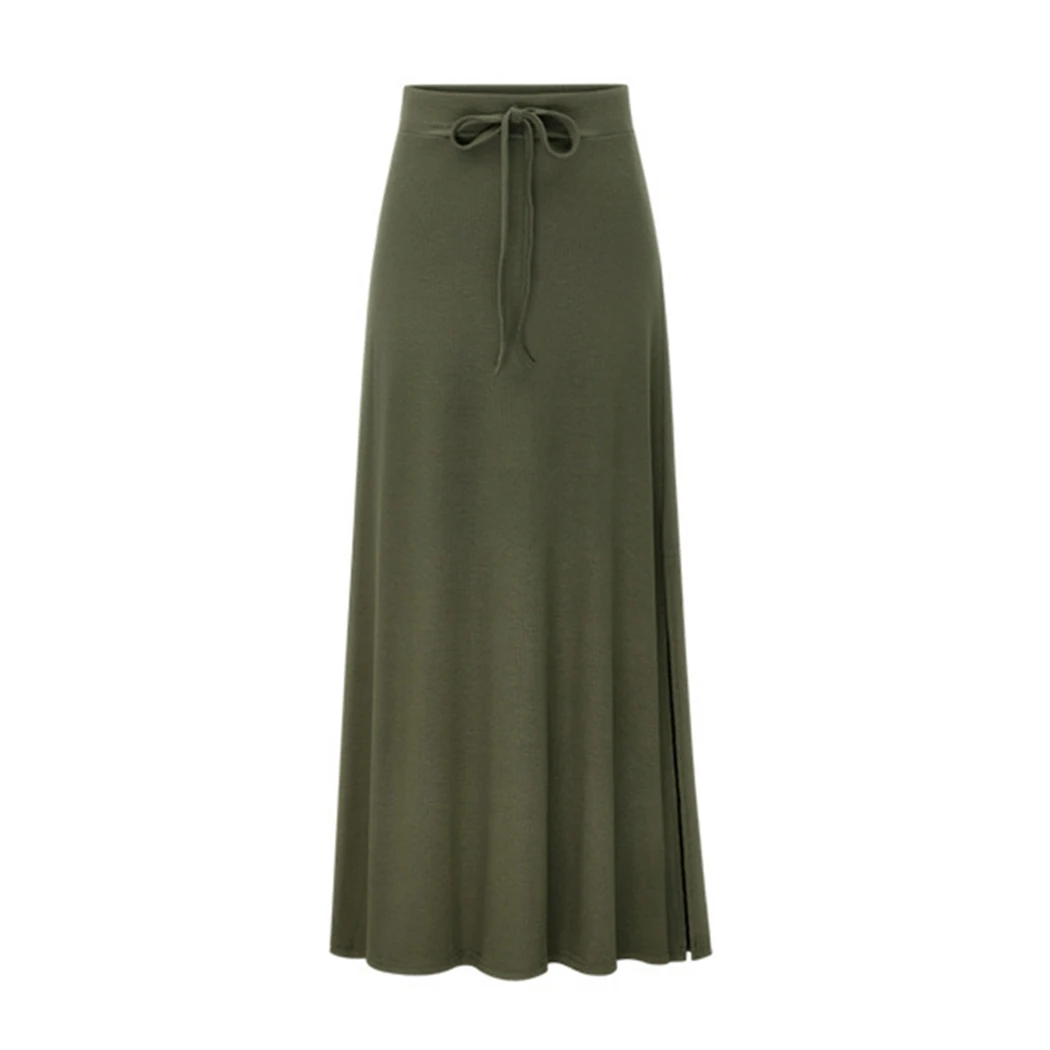 Осень Зима Сплит Твердые Юбки Женская Повседневная сумка с оборками бедра