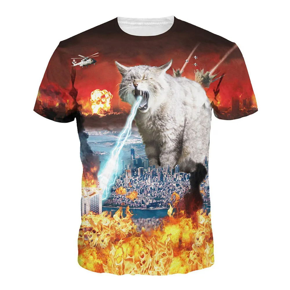 

New 3D Animal Cat / Print Cool Funny T-Shirt Summer Tops T Shirt Men O Neck Short Sleeve Fashion male S-3xl 2021