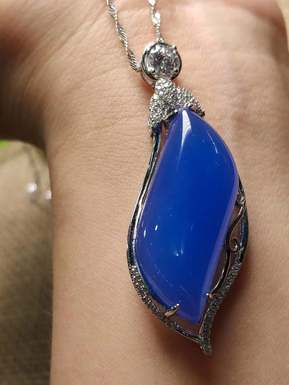 925 Silver Natural Blue Jade Agate Liu Pendant Women Send Friends To Bring Their Own | Украшения и аксессуары