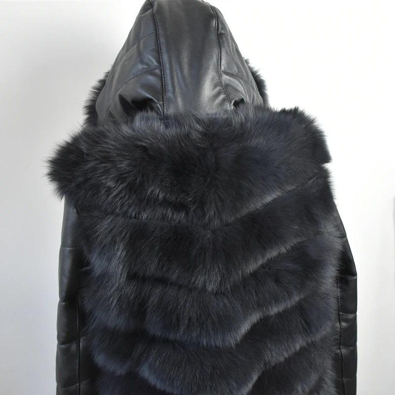 Natural New Genuine Fur Fox Vest Long Fox Fur Sheepskin Hat Coat Sheep Skin Demolished Sleeves Can Detachable Zipper Jacket