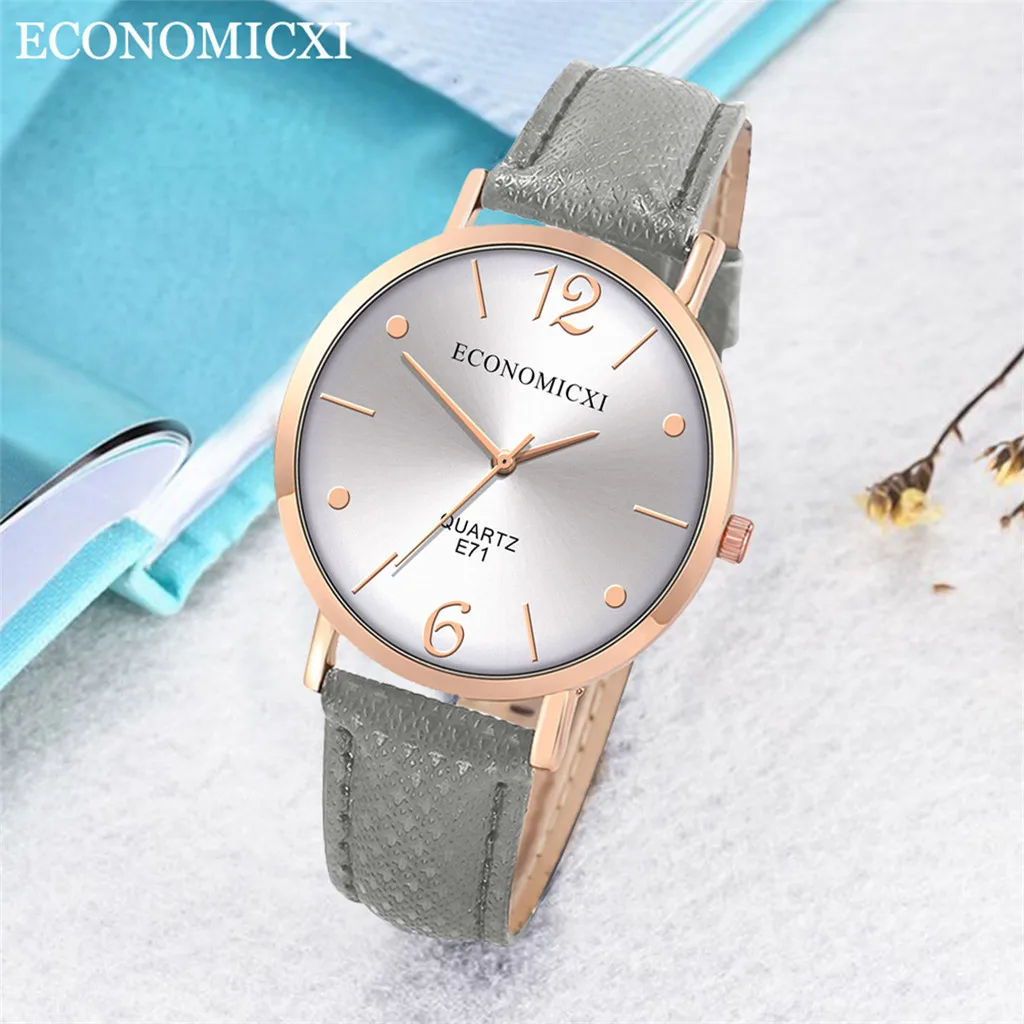 Модные женские часы с кожаным ремешком кварцевые роскошные модные простые