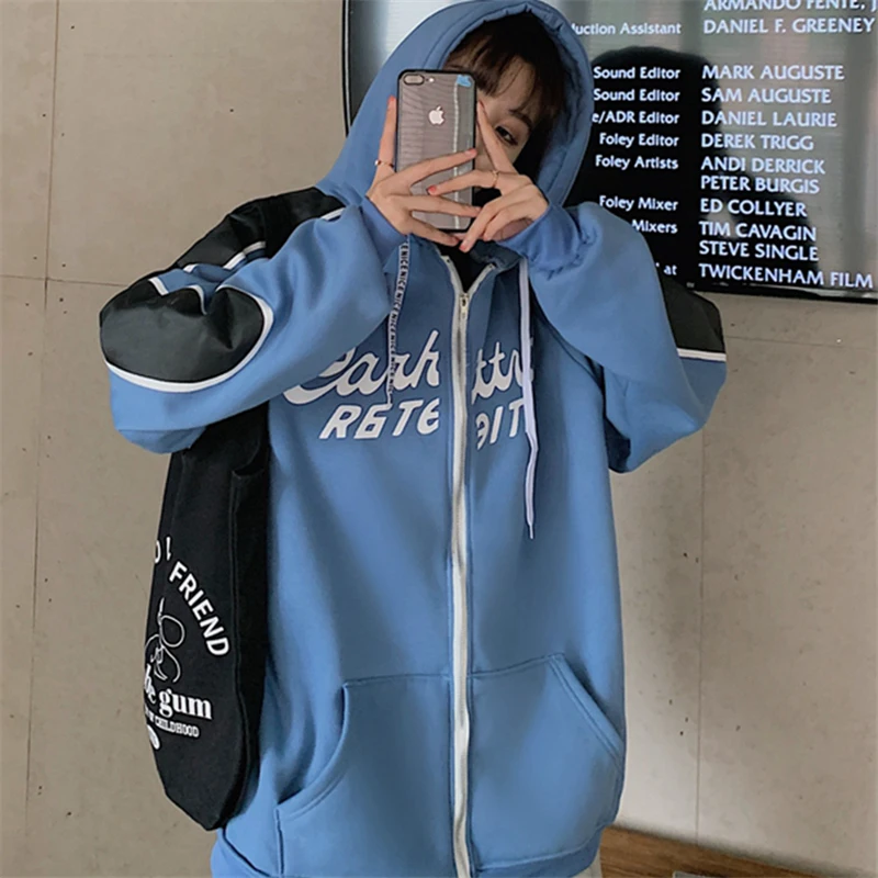 

Waitmore Sweater Women's Design Sense Non-mainstream Ins Loose Korean Style Boyfriend Idle Style plus Velvet Thickened Zipper