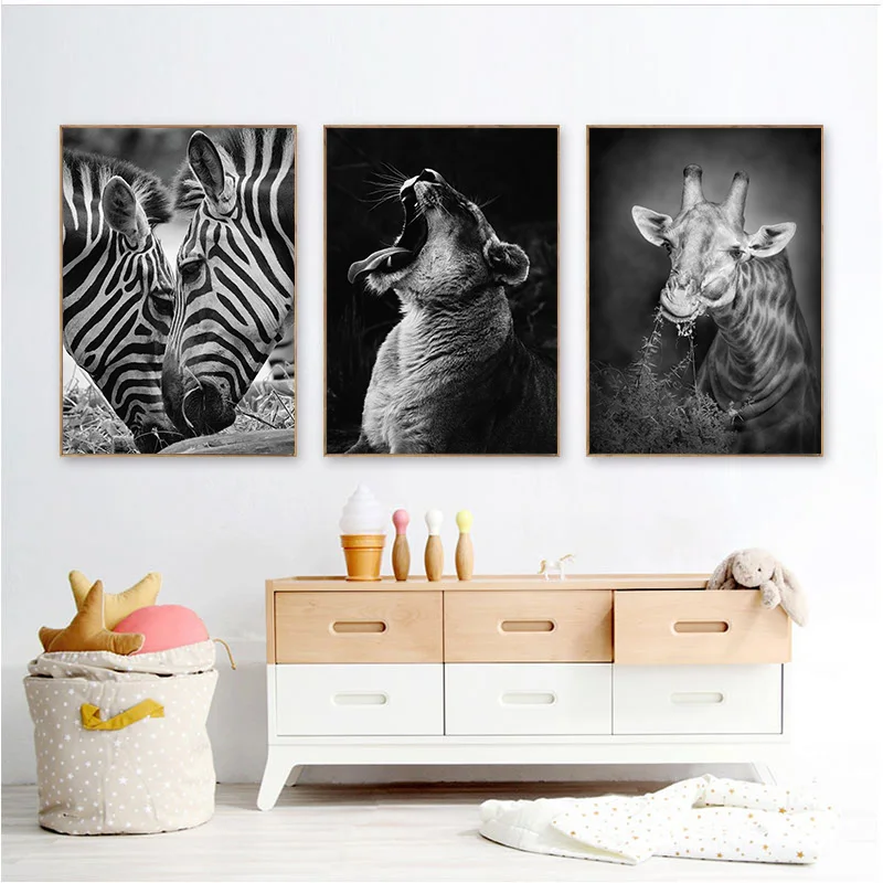 Black White Art Canvas Painting Elephant Lion Giraffe Posters Animals Wall Prints Pictures For Living Room Home Decor LB213 | Дом и сад