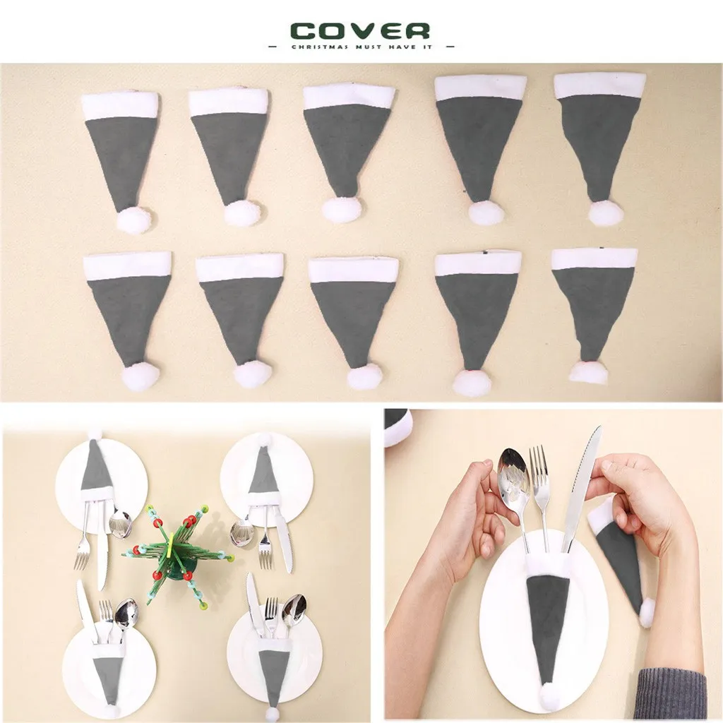 

10pcs Christmas Fork Knife Cutlery Holder Bag Pocket Santa Hat Spoon Tableware Bag For Christmas Dinner Table Decor Navidad