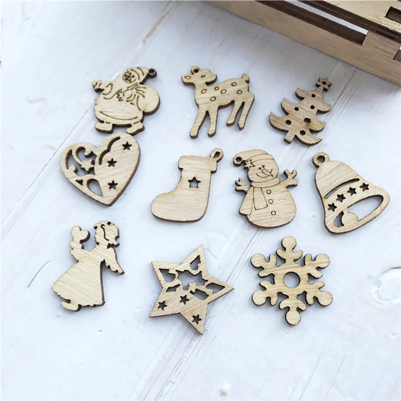 50/100 шт. DIY Плетеный абажур из натурального дерева чип Рождественская елка висячие украшения кулон подарки для детей Снеговик Форма Рождество украшения для дома