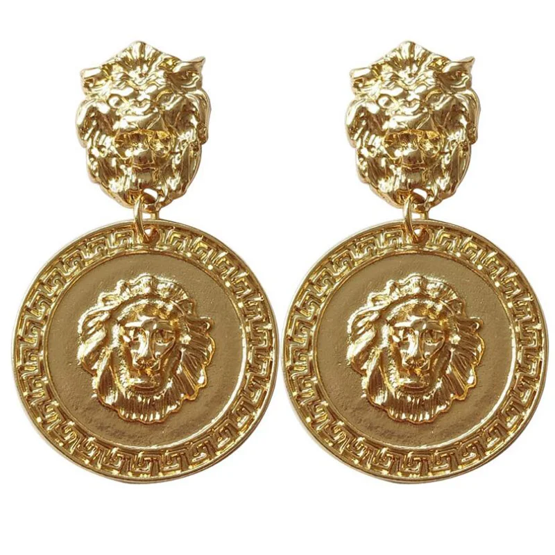 

Women Vintage Alloy Lion Head Drop Dangle Retro Style Personality Earrings M1289
