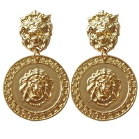 women vintage alloy lion head drop dangle retro style personality earrings m1289