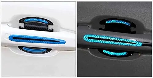 

4pcs 3D Super Reflective Carbon Fiber Strips Car Side Door Handle Sticker Blue Edge Bumper Anti-Scratch Protection Guards Trim