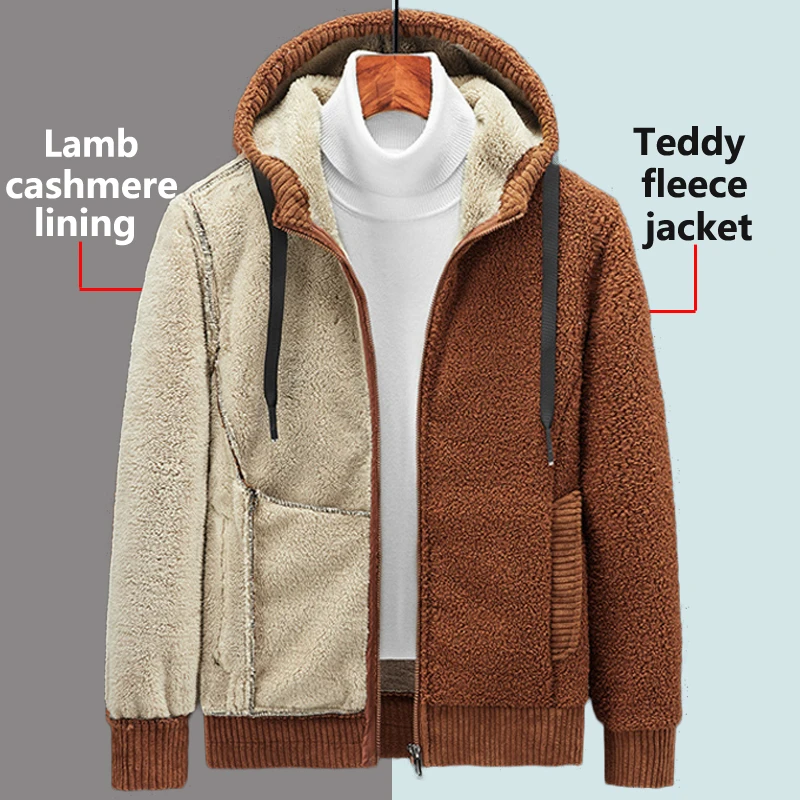 

Толстовка мужская кашемировая на молнии, теплая однотонная кофта с подкладкой из овечьей кожи, худи в стиле хип-хоп, уличная одежда, размер ...