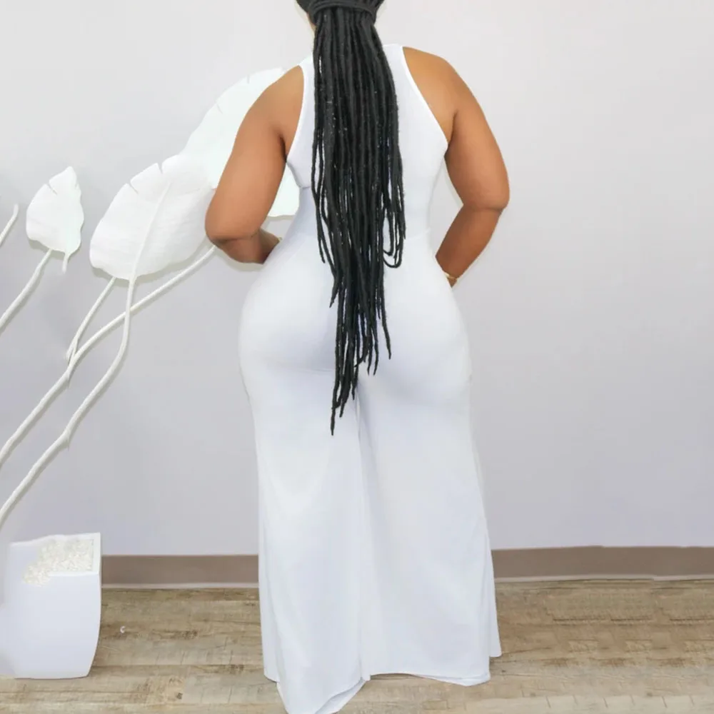 

XL-5XL Plus Size Deep V Neck Sexy Jumpsuit Women Overalls Party Club Patchwork Chiffon See Through Flare Pants Long Jumpsuits