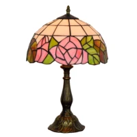 30cm creative retro rose art glass lamp american tiffanys stained glass bedroom bedside lamp aluminum alloy base
