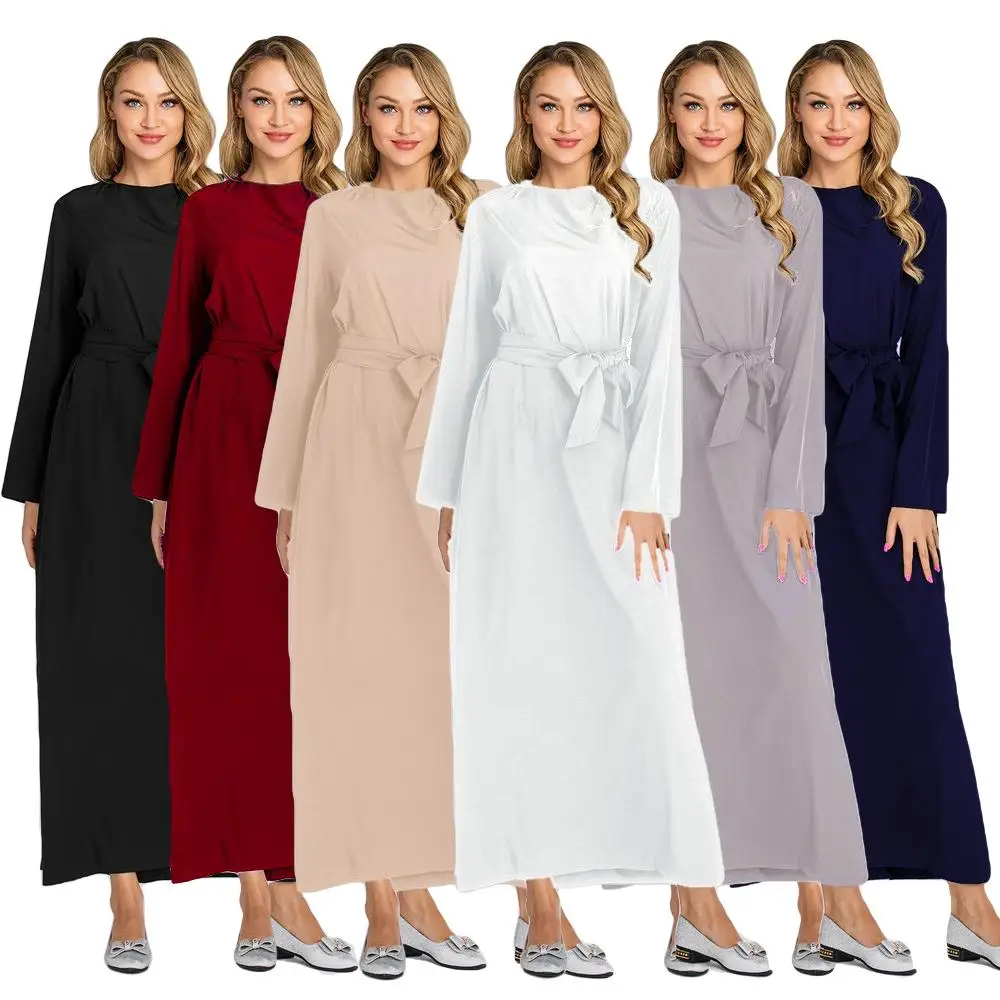 Длинное платье макси в мусульманском стиле Abaya, Дубай, Арабский кафтан, джилбаб, повседневная одежда в исламе, однотонная одежда с длинным ру...