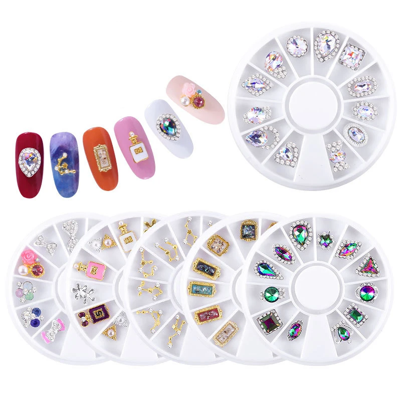 

Nail Art Wheel Decoration Fashion Colorful Special-Shaped AB Glass Designs Alloy With Crystal Rhinestones For Nail Tips Beauty