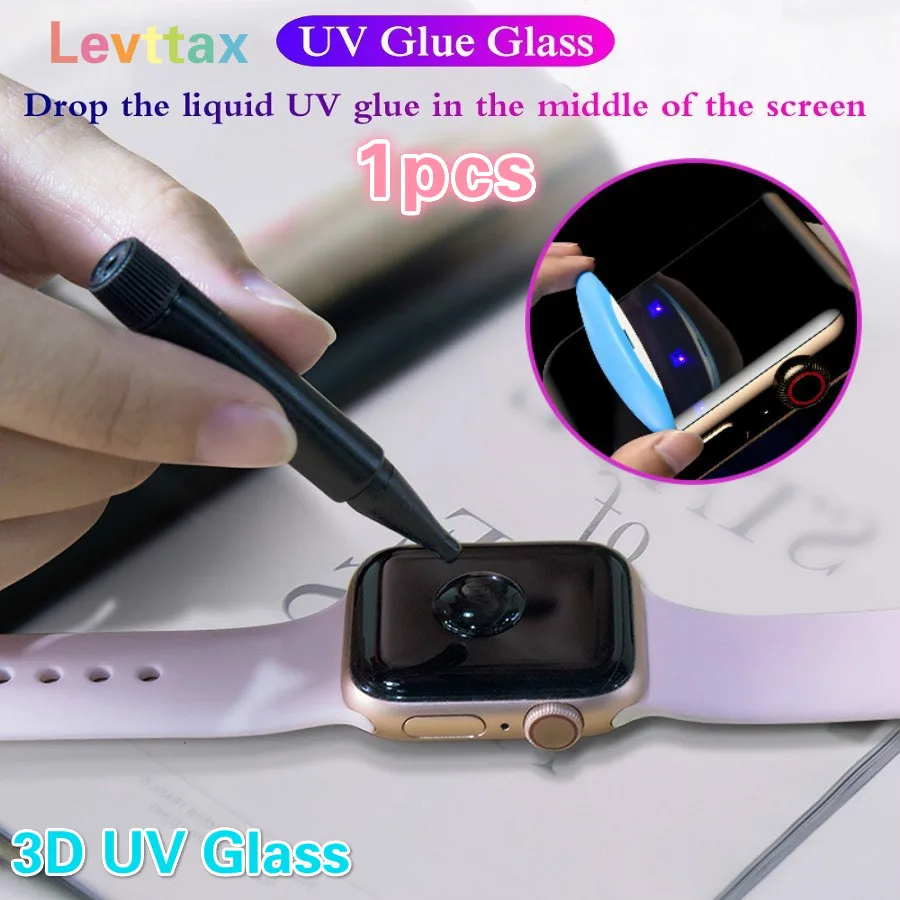 

1Pcs 3D Glass UV Full Coverage Tempered Glass For Apple Watch 5 4 3 2 1 Series 38 42 40 44mm UV Glue Screen Protector With Box