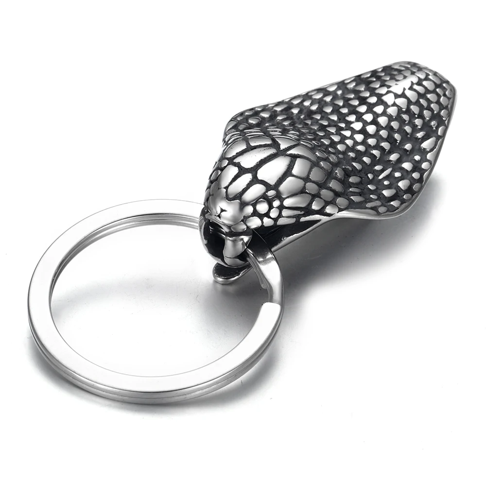 

Stainless Steel Key Chains Cobra Head Key Ring Unique Car Keychain Key Finder Men's Accessories