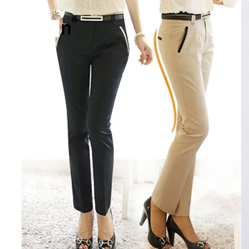 Женские офисные брюки элегантные деловые карандаш черного и хаки размера плюс