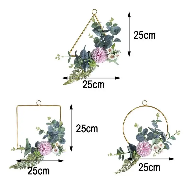 

Flower Wreath Wedding Square Round Triangle Metal Wreath Iron Ring Hoop Door Hanging Craft Party Decor Easter Wedding Wreaths