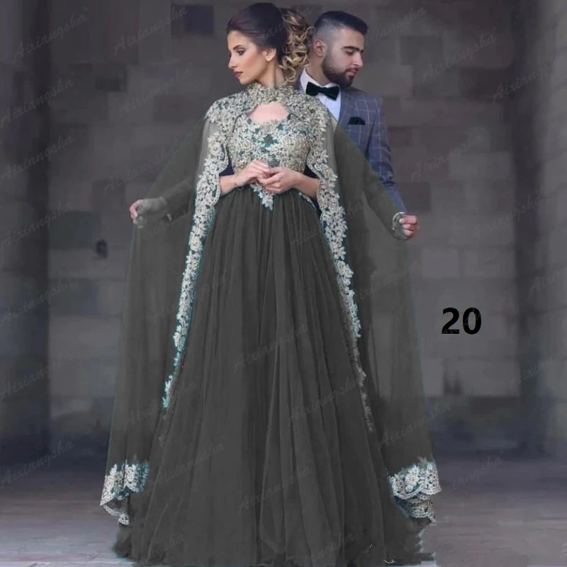 Мусульманские Вечерние платья а силуэта с V образным вырезом тюлевые Золотые