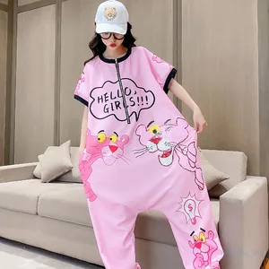 Thailand Tide Brand Hot drilling Cartoon Print Thin Denim Jumpsuit
Summer Short Sleeve Casual Hip Hip Overalls Jeans Women