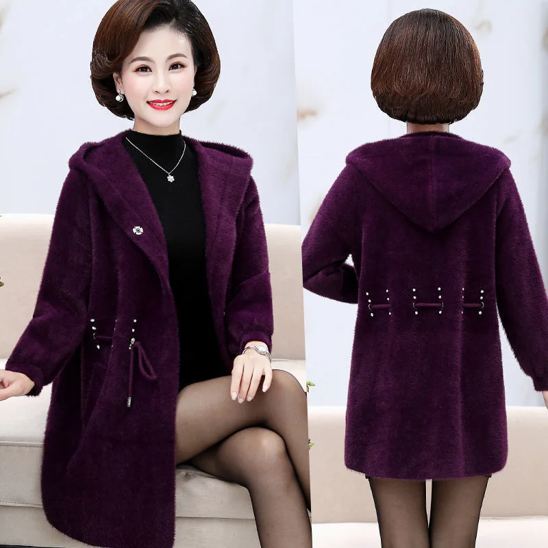 

Middle-aged Women's Mink Velvet Coat 2020 Autumn Winter Overcoats Thick Warm Woolen Coats Long Trench Coats Casual Abrigo Mujer