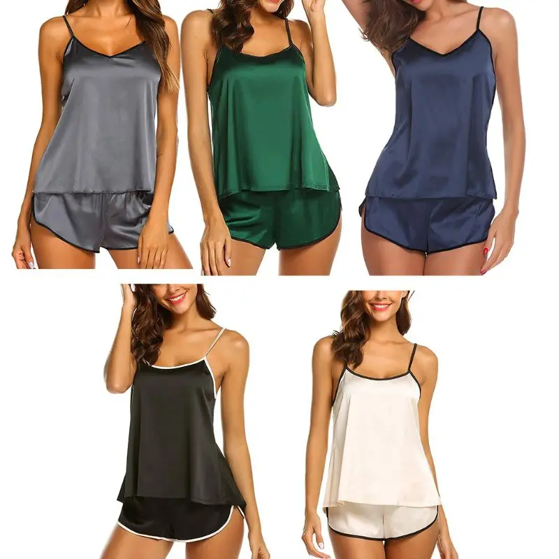 Женщины Катание на коньках шелковое платье без рукавов с пижамный комплект