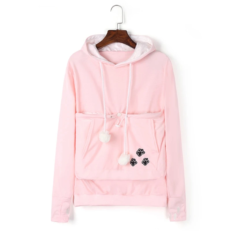 

X5XD Pet Holder Carrier Couples Hoodie Long Sleeve Cat Ear Kangaroo Pouch Sweatshirt