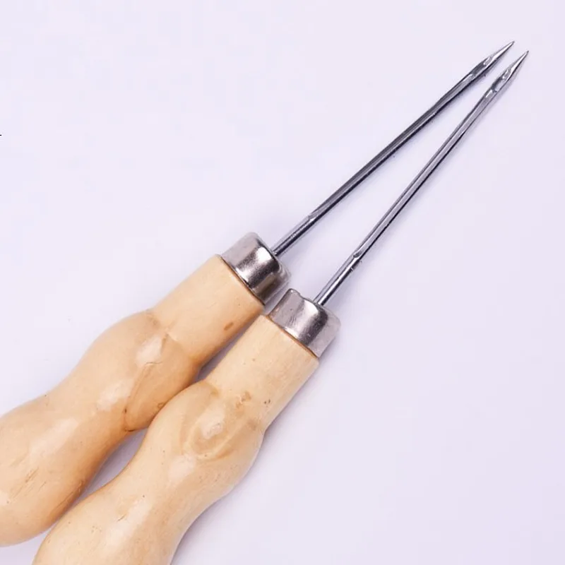 

1PC Canvas Leather Sewing Shoes Wood Handle Tool Awl Hand Stitching Taper Leathercraft Needle Tool Kit Craft Sewing Supplies