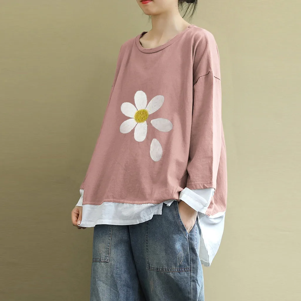 Женская толстовка размера плюс с длинным рукавом и цветочным принтом