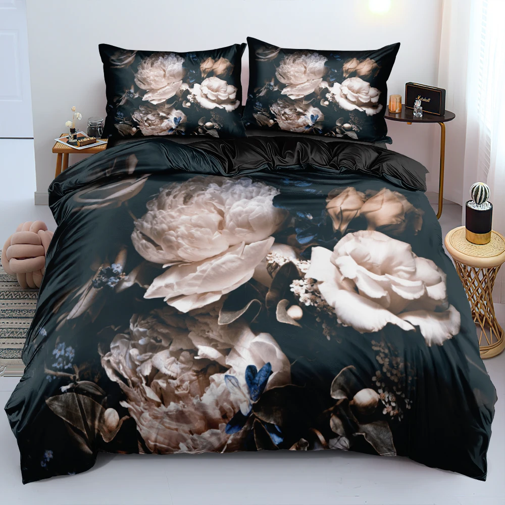 

3D Green Plants Design Bedding Sets Quilt/Duvet Covers Pillowcase Set Bed Linens 265x230 King Size Custom Black Home Texitle