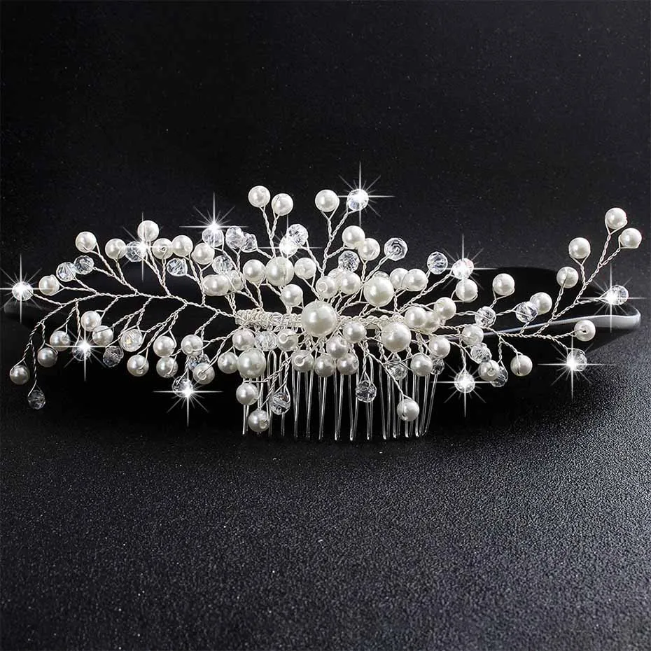

Wedding Crystal Peals Hair Combs Bridal Hair Clips Accessories Jewelry Handmade Women Head Ornaments Headpieces for Bride