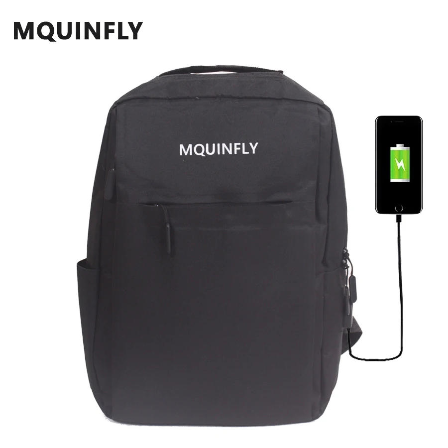 

MQUINFLY Waterproof Backpacks USB Charging School Bag Women Men Black Backpack Fit 15.6 Inch Laptop Travel Cycling Backpack