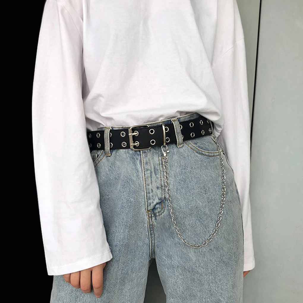 Ремень женский из искусственной кожи с металлической цепочкой двойным