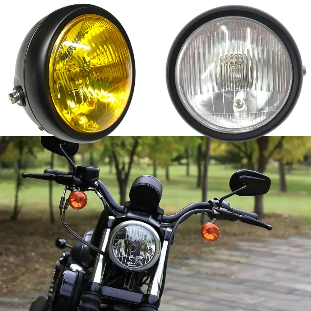 

12V Motorcycle Retro Headlight Black Metal Halogen Front Light Fits For CG125 GN125 CB CL Yamaha Suzuki Cafe Racer Bobber Custom