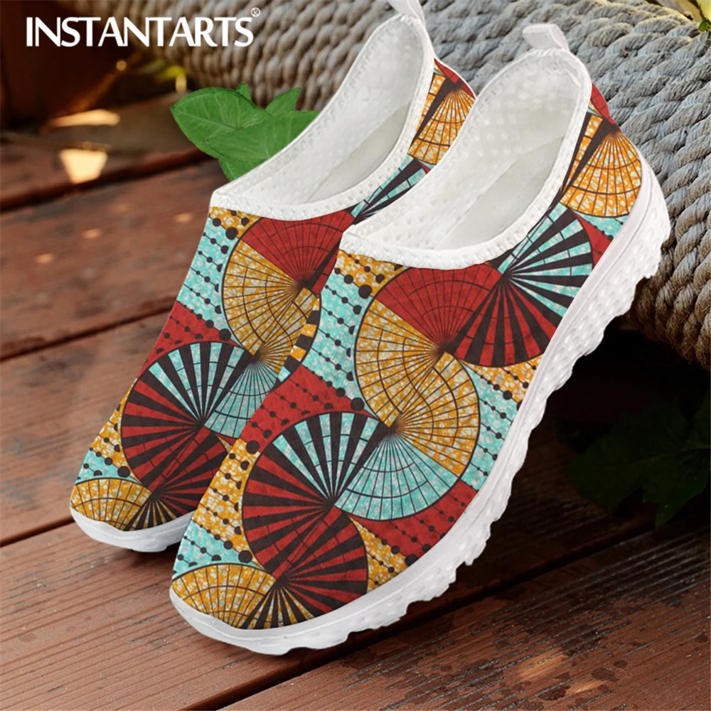 

INSTANTARTS 2021 Breathable Mesh Sneaker Brand Design African Tribal Pattern Flat Shoes for Women Lightweight Slip-on Footwear