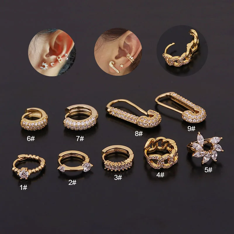 

1Piece Piercing Geometric Brooch Hoop Earrings for Women 2021 Trend Wild Personality Zircon Earrings for Teens Fashion Jewelry