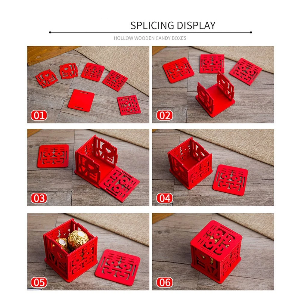 10PCS Chinese Style Wooden Wedding Candy Box New Creative Personality Ceremony Gift Hollow | Дом и сад