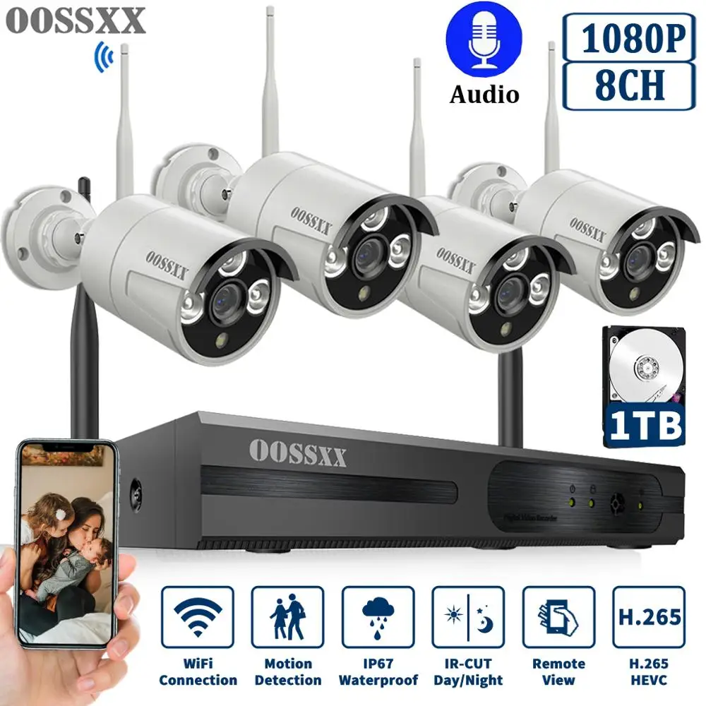 Беспроводная система охранной камеры комплект NVR 8CH 1080 P 4 шт 1080P ( 2 0 м ) уличная ip