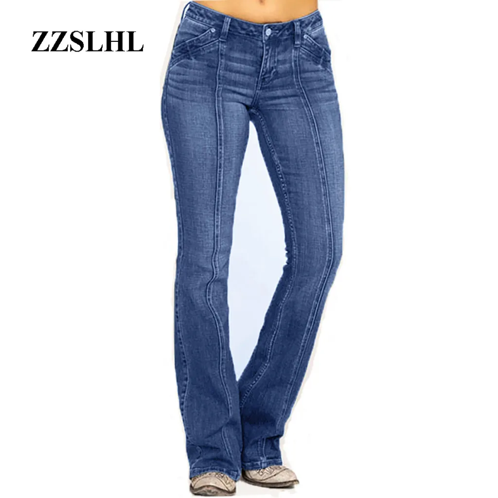 

2020 New Blue Hole Jeans Pancil Pants Women`s Mid High Waist Stretch Denim Jeans Casual Stretch Skinny Trousers Jeans
