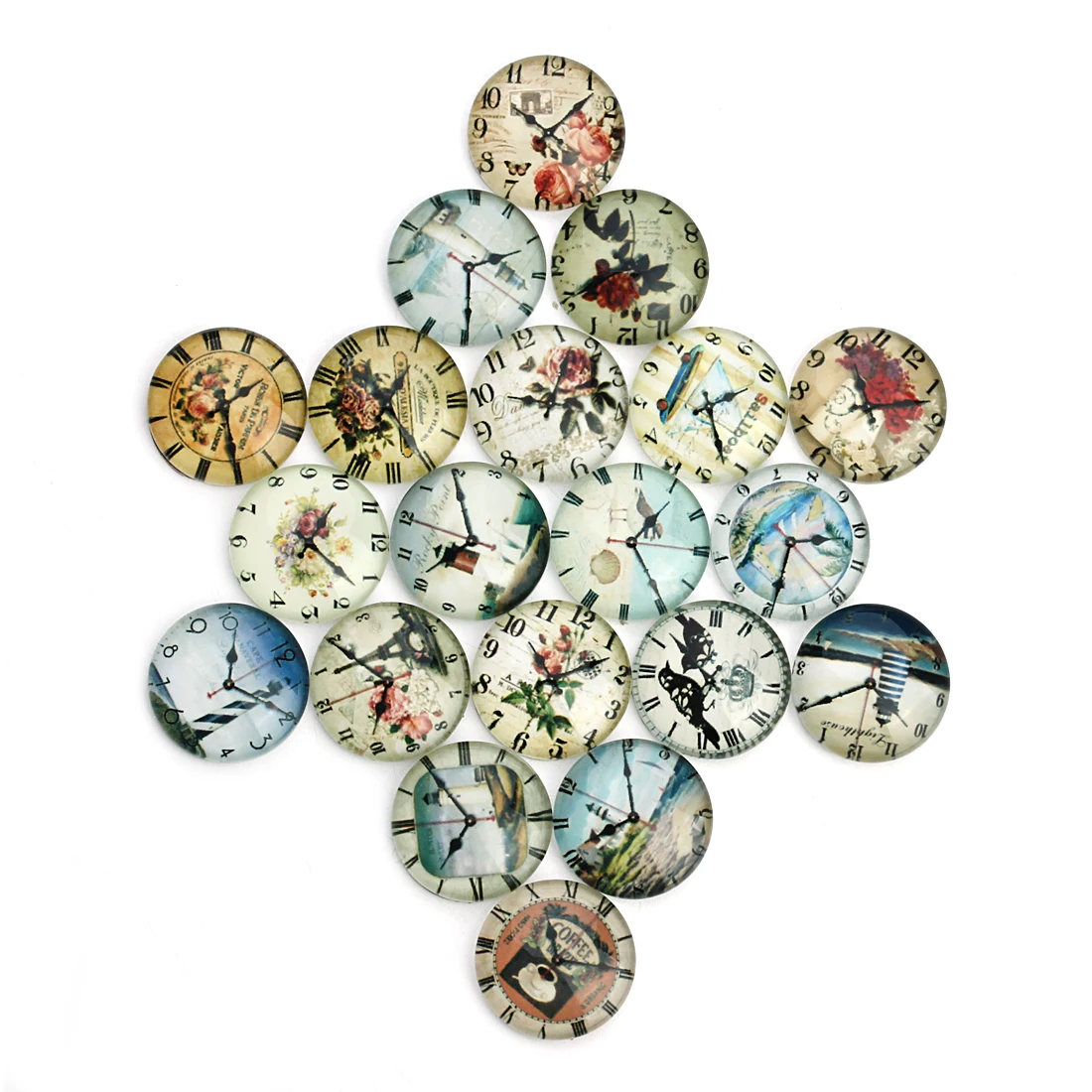 

20pcs/lot Colorful Clock Glass Cabochons Charms Cabochons For Bracelet Earrings Necklace Bases Settings DIY Jewelry