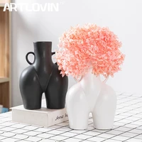artlovin decorative body vase ceramic desktop plant container human body shape art home decor plain white flower pot with handle