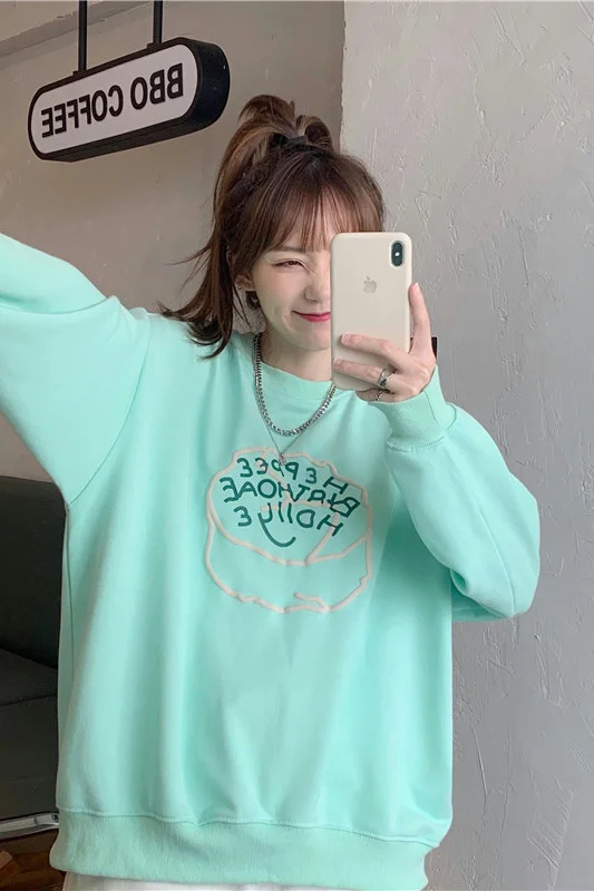 

Real Shot Mint Green Wei весна-осень тонкий корейский стиль с принтом
