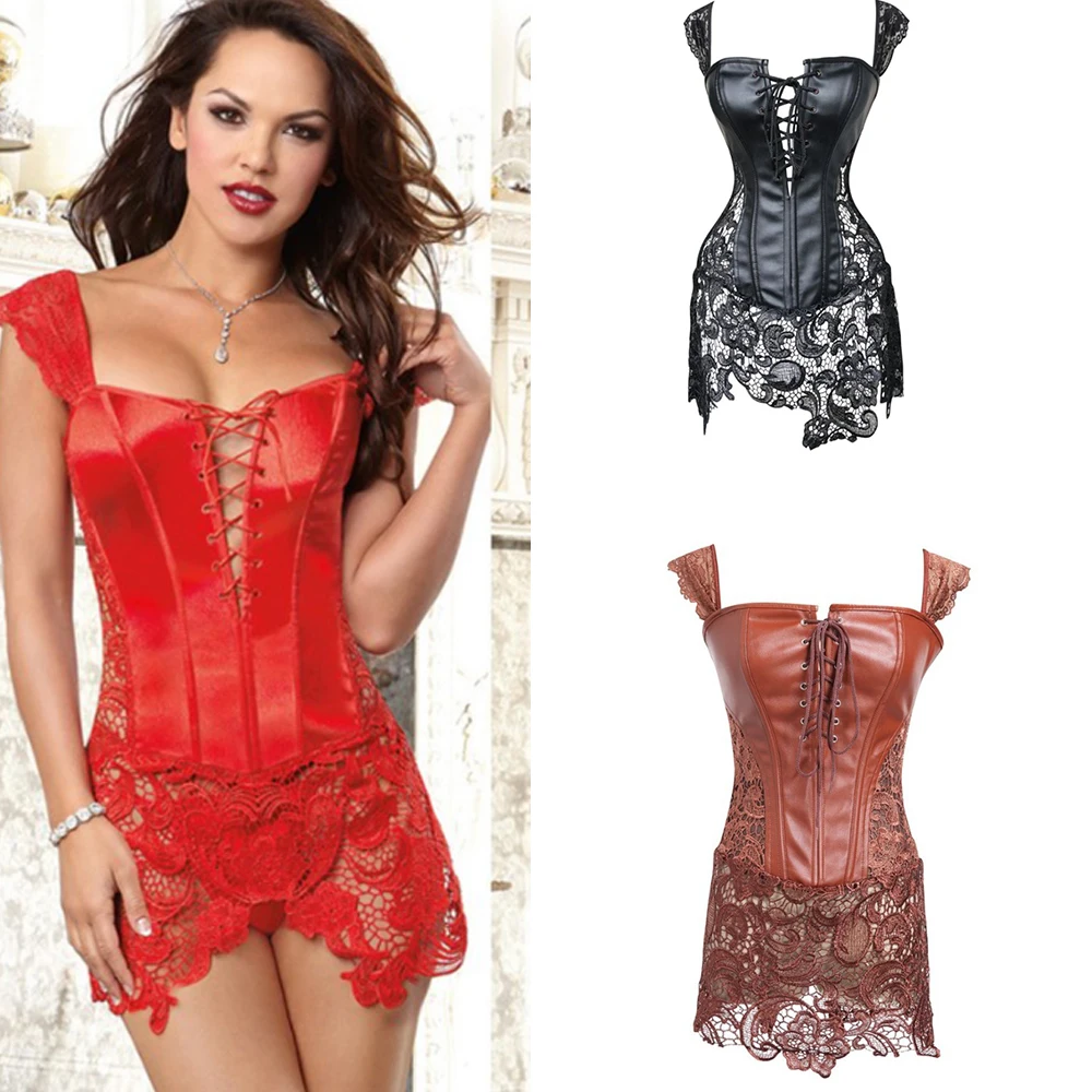 

Женские сексуальные корсеты размера плюс костюм Overbust Готический корсет и комплект с юбкой-пачкой, корсетные в викторианском стиле Модные В...