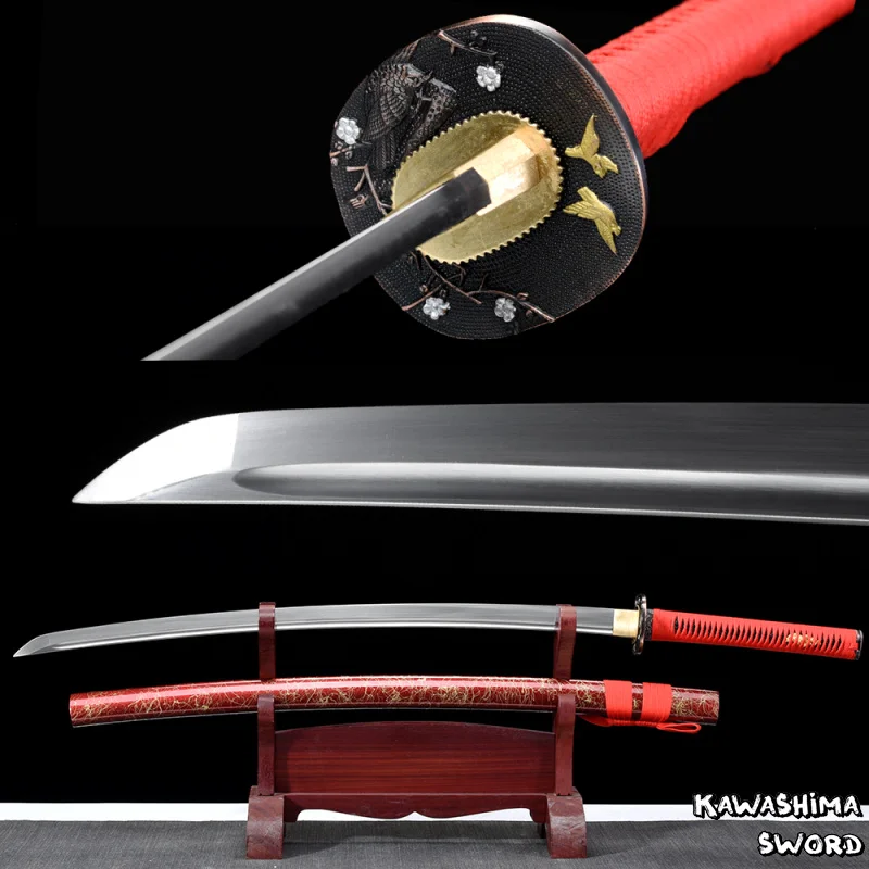 41Inches-Real Sword 1060 Высокоуглеродистая сталь полная острота Тан готовая к резке-японская катана-красный/золотой