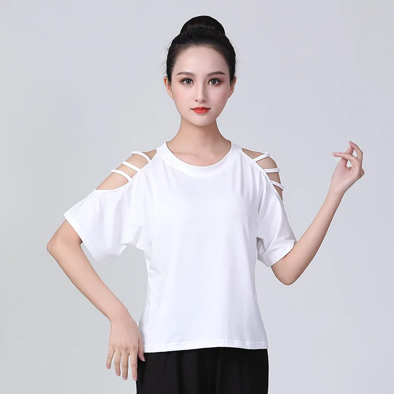 White Tops 2021 Sexy Women Dance Shirt Ballroom Modern Salsa Tango Samba Latin Training Shirts Sling Female Adult Dancewear Tops