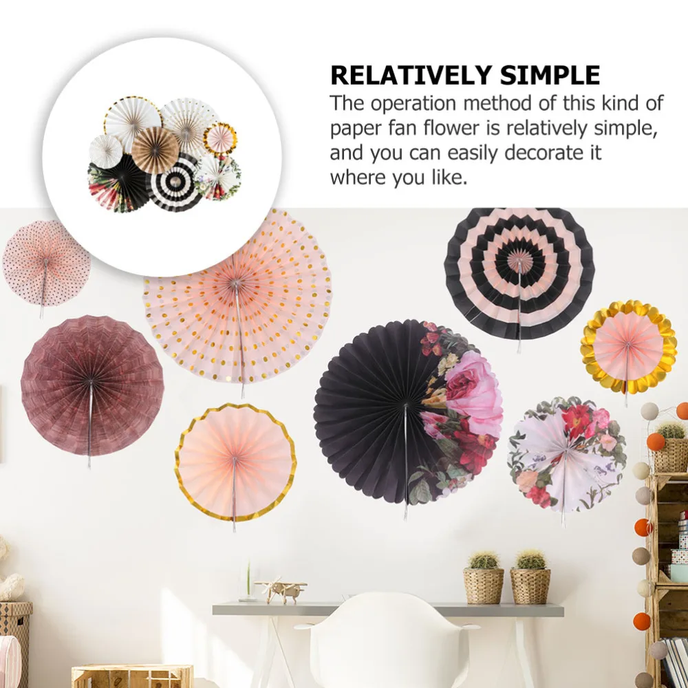 

8Pcs Festival Paper Fan Ornaments Round Style Fan Adornments Party Supplies