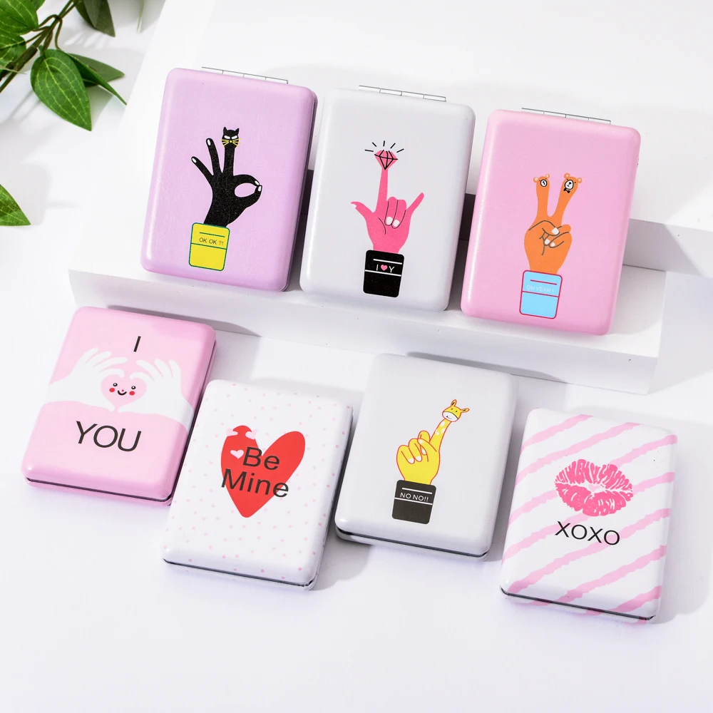 Vicney Love, новое портативное карманное зеркало для макияжа, милое розовое двухстороннее складное компактное зеркало для макияжа, квадратные четыре вида