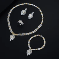 be 8 fashion women jewelry set classic leaf shape trendy brilliant sparkling aaa cubic zircon wedding dress jewelry set s461