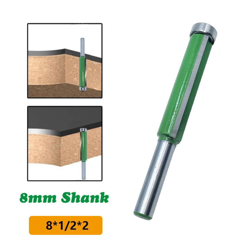 

1pc 8mm Shank Trimming Router Cutter 1/2inch Flush Bearing Wood Template Drill Bit Alloy Wood Milling Graver